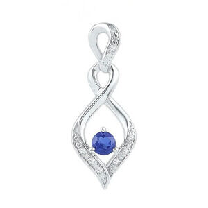 Natural Diamond & Simulated Blue Sapphire Charm Pendant 925 Sterling Silver
